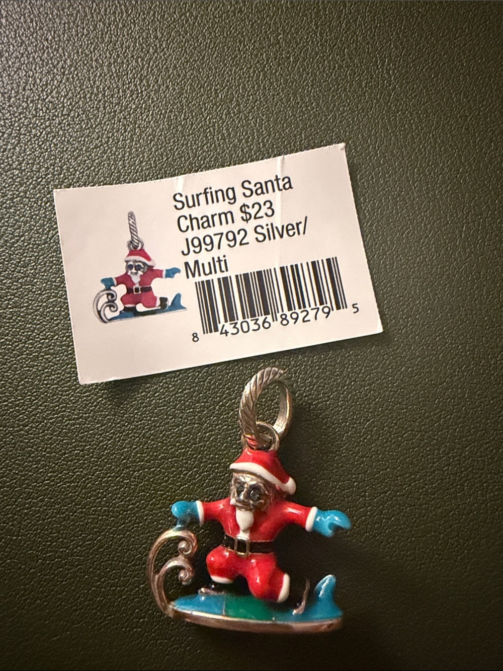 Brighton Surfing Santa Charm J99792 Silver / Enamel / Multi